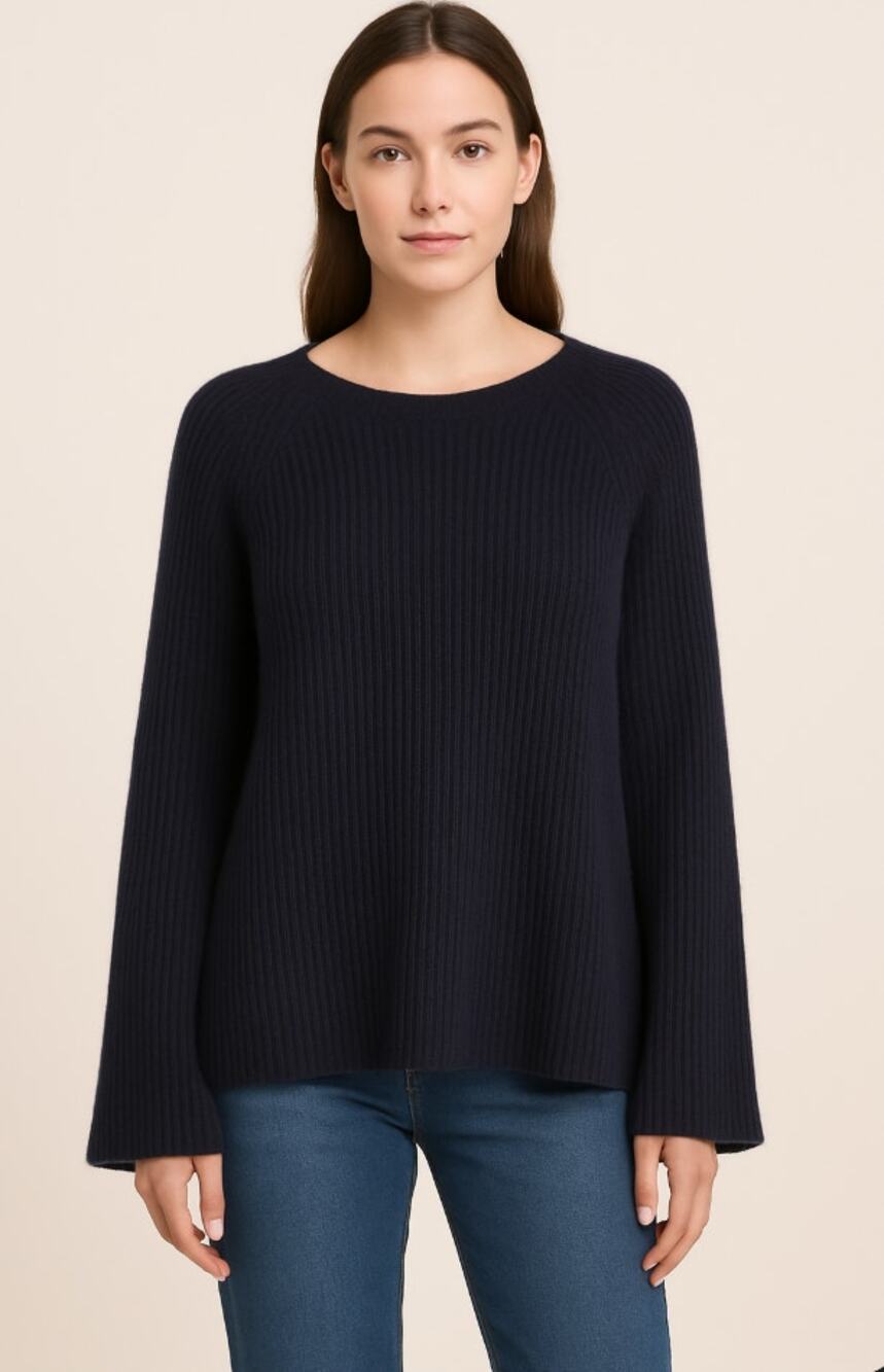 Naked Cashmere Blue Rib Bell Sleeve Cashmere Sweater Womens XS